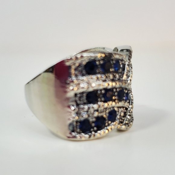 Silver Blue Wide Band Cocktail Ring Size 8 wave Silver Blue Stones - Picture 7 of 11